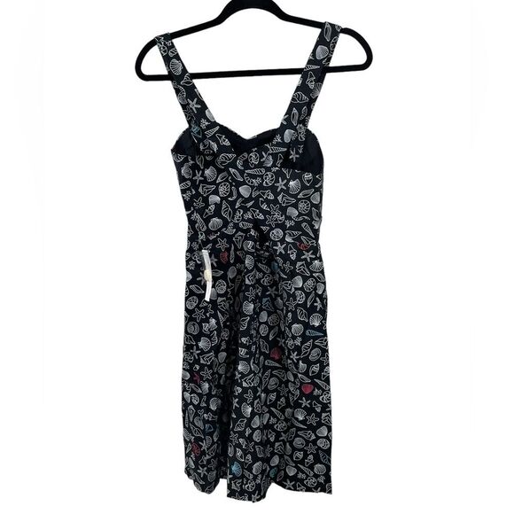 NWT ModCloth Seashore Spectacular Fit and Flare Black‎ Seashell Print Dress Sz 4 - Picture 2 of 9